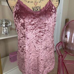 Velvet Lace Trim Cami Top - Pink